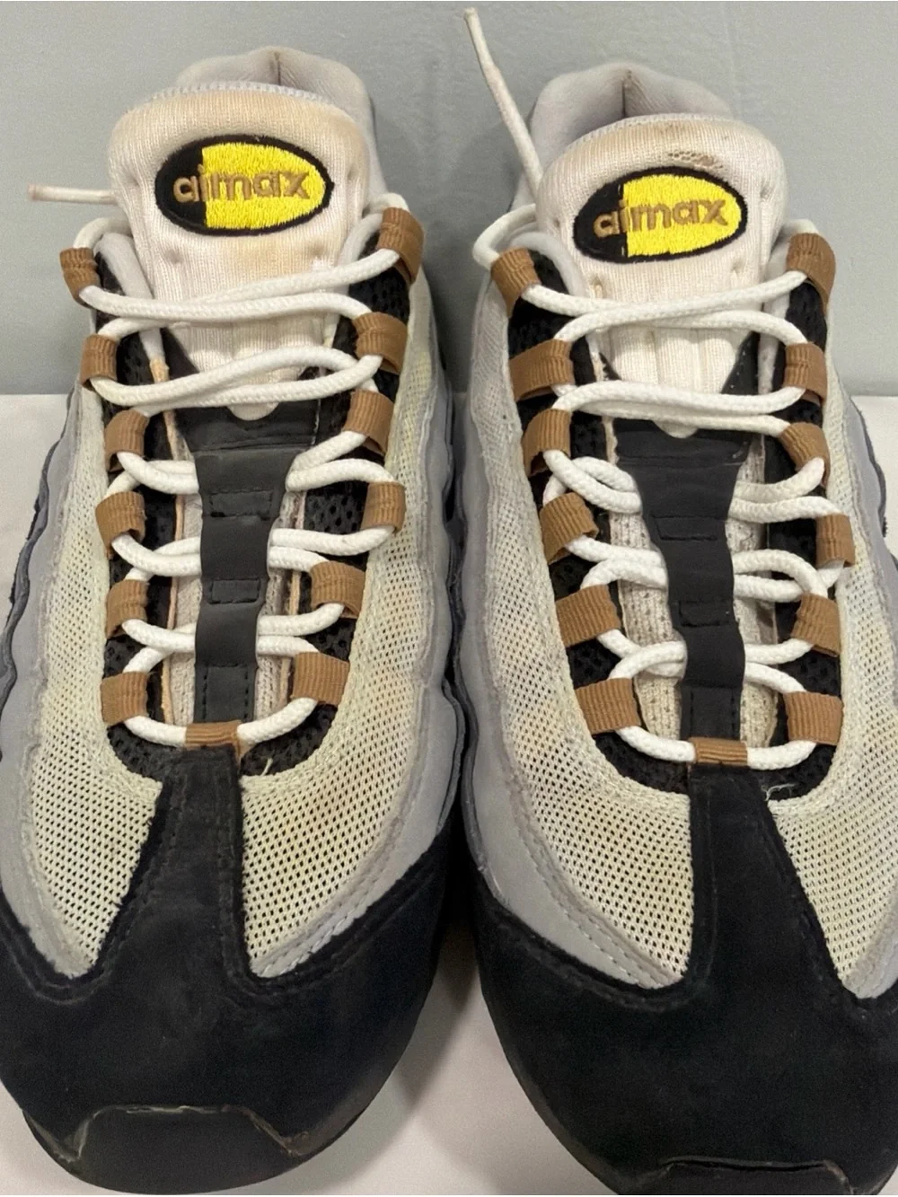 Nike Men's Black Gray Tan Air Max Sneakers with Yellow Logo